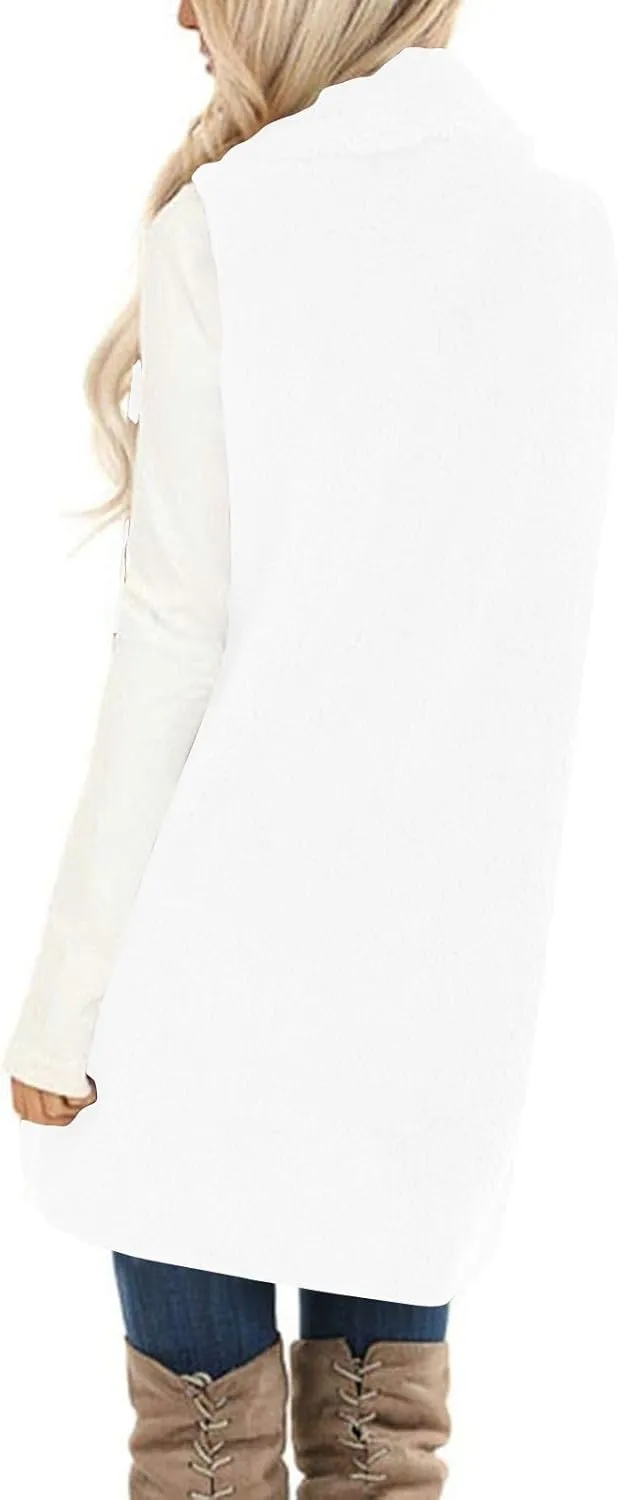 Pea Coats for Women 2024 Winter Fashion Sleeveless Cardigan Tops Fleece Long Coat with Pockets Outerwear