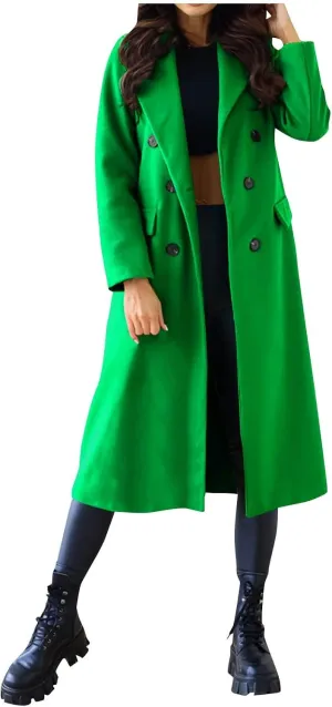Pea Coats for Women,2023 Winter Clothes Trendy Notched Lapel Long Trench Coat,Elegant Classic Plain Blend Overcoat