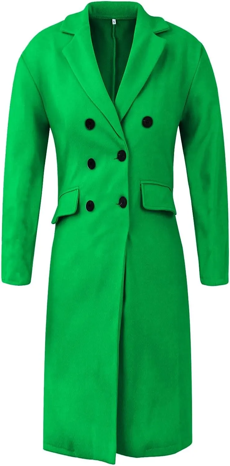 Pea Coats for Women,2023 Winter Clothes Trendy Notched Lapel Long Trench Coat,Elegant Classic Plain Blend Overcoat