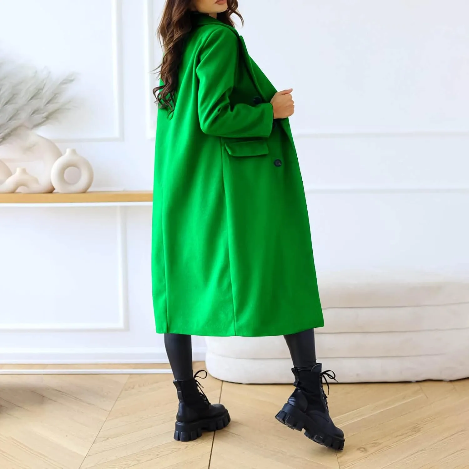 Pea Coats for Women,2023 Winter Clothes Trendy Notched Lapel Long Trench Coat,Elegant Classic Plain Blend Overcoat