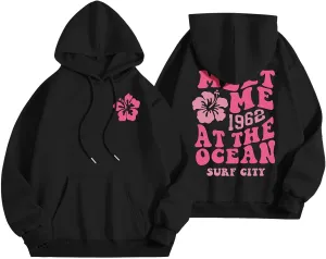 Pink Graphic Hoodies for Women Teen Girls Oversized Cute Preppy Sweatshirts Casual Long Sleeve Pullover Tops with Pockets