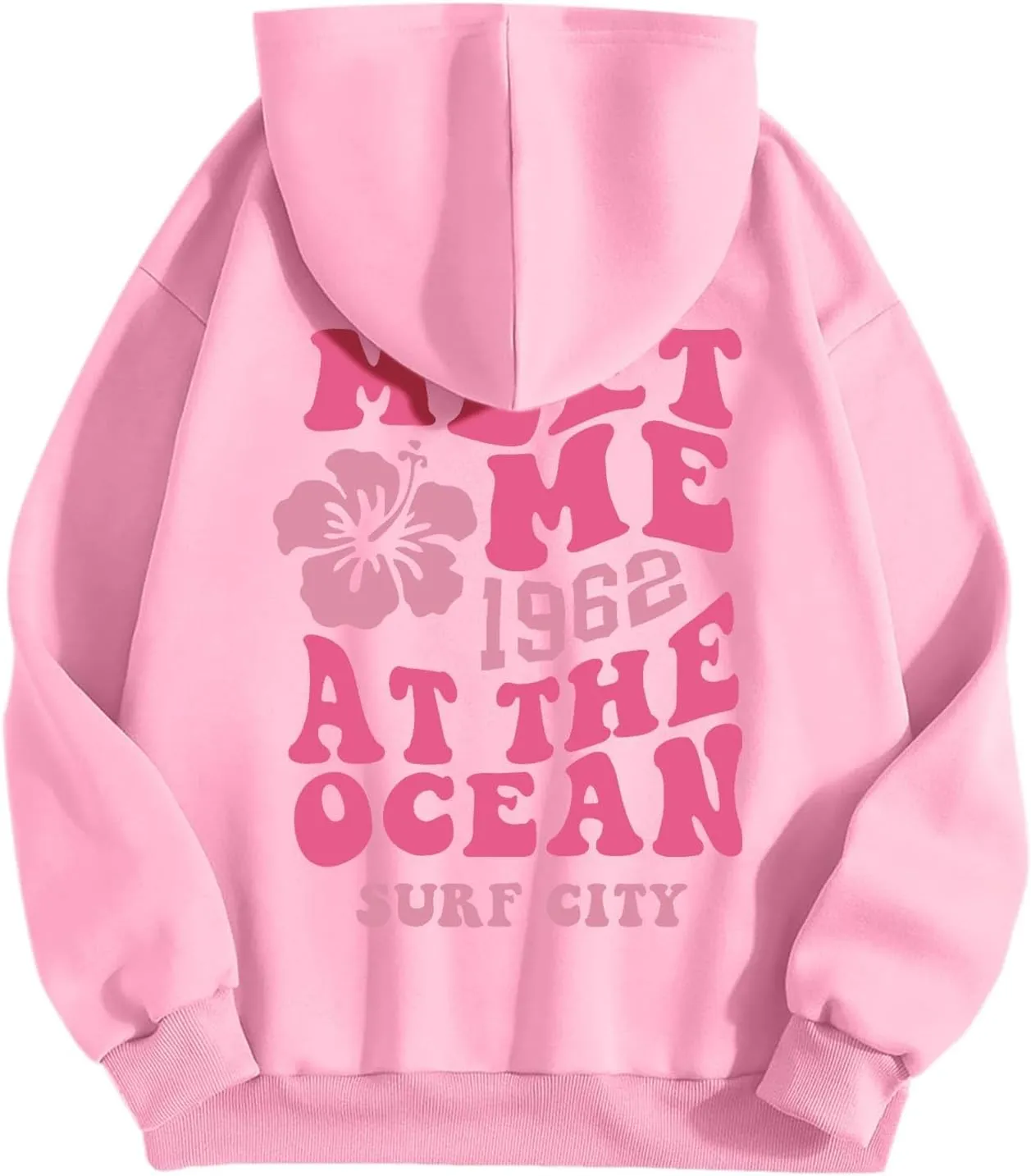 Pink Graphic Hoodies for Women Teen Girls Oversized Cute Preppy Sweatshirts Casual Long Sleeve Pullover Tops with Pockets
