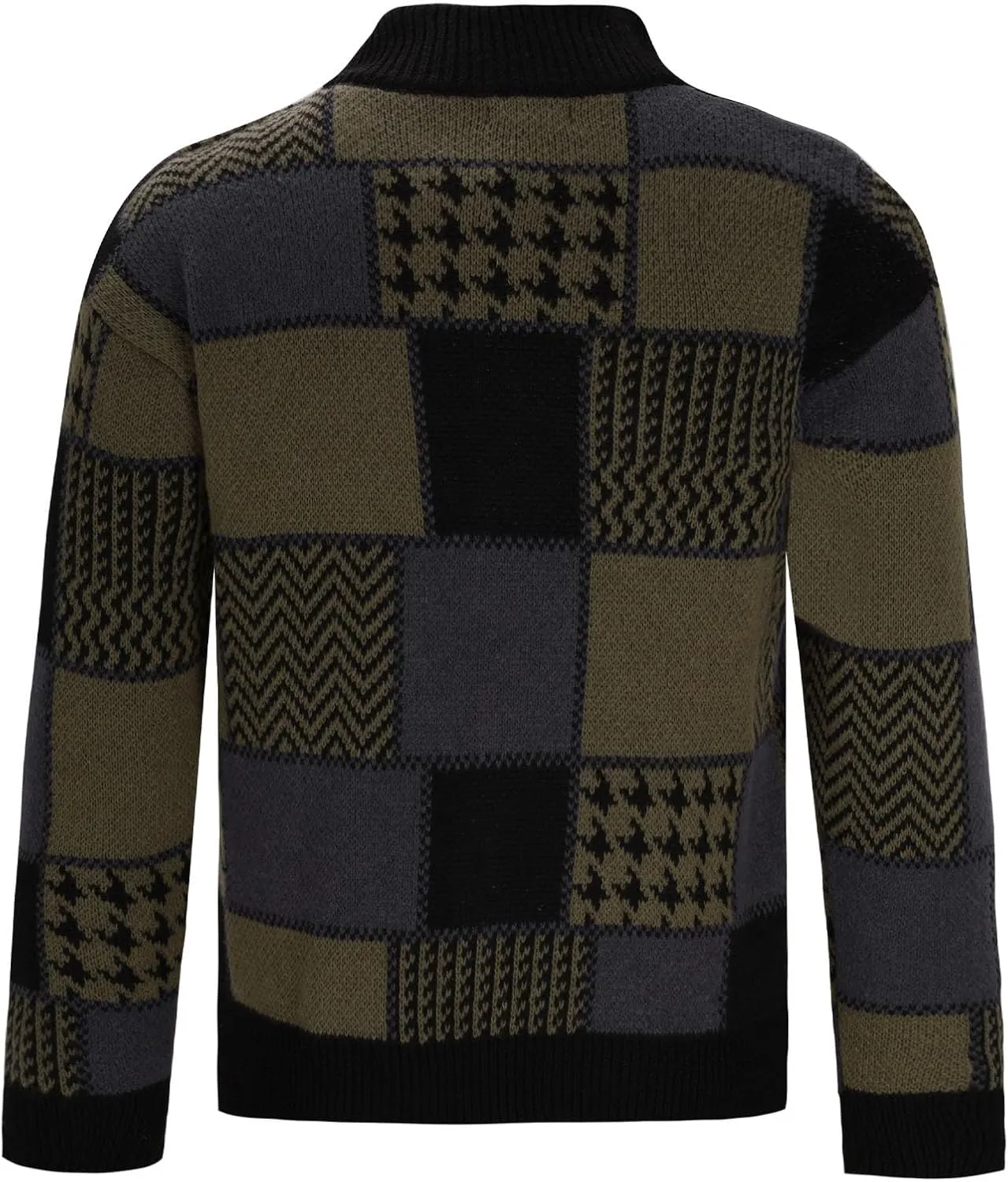Plaid Cardigan Sweater Men Plus Size Button Down Sweater Vintage Stand Collar Sweaters Casual Open Front Sweaters
