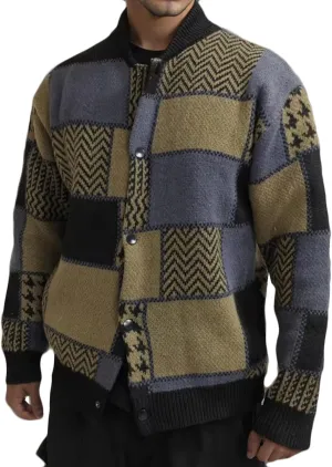 Plaid Cardigan Sweater Men Plus Size Button Down Sweater Vintage Stand Collar Sweaters Casual Open Front Sweaters