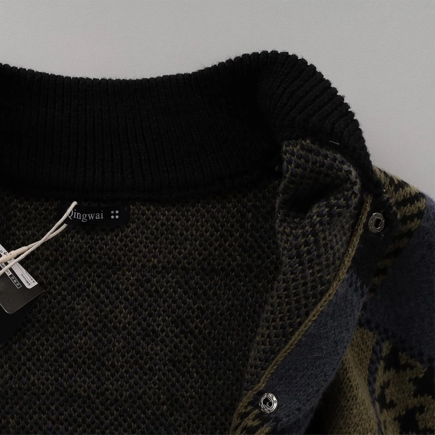 Plaid Cardigan Sweater Men Plus Size Button Down Sweater Vintage Stand Collar Sweaters Casual Open Front Sweaters
