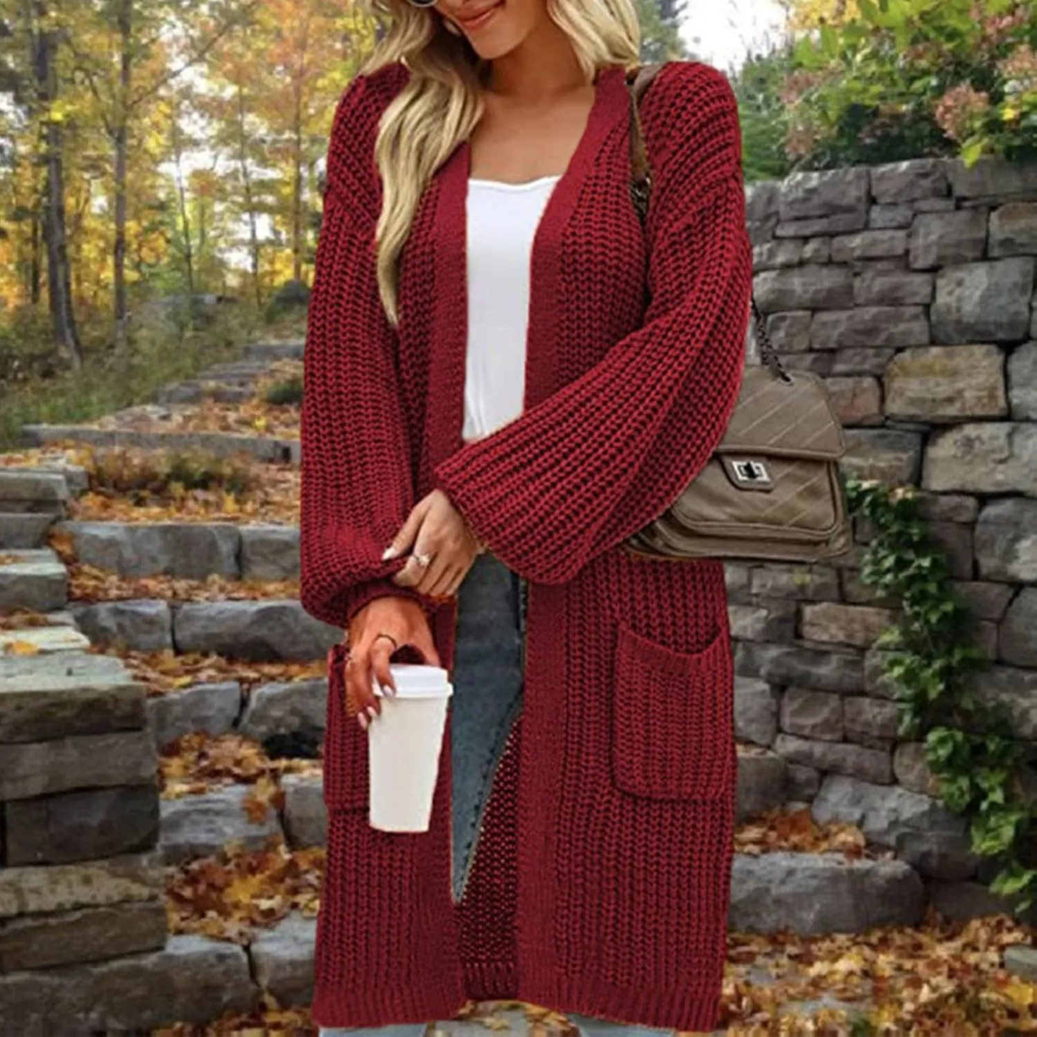 Plus Size Cardigan for Women Knit Lightweight Open Front Chunky Sweater Casual Long Sleeve Jacket Coat with Pockets