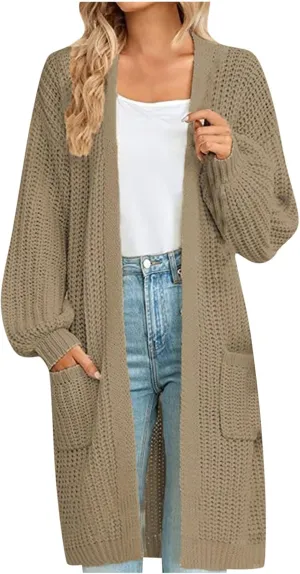 Plus Size Cardigan for Women Knit Lightweight Open Front Chunky Sweater Casual Long Sleeve Jacket Coat with Pockets