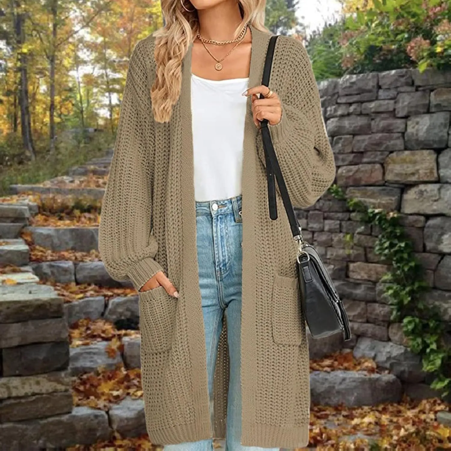 Plus Size Cardigan for Women Knit Lightweight Open Front Chunky Sweater Casual Long Sleeve Jacket Coat with Pockets