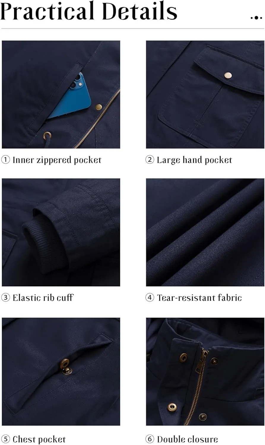 Pursky Women's Cotton Anorak Jacket Lightweight Casual Military Jackets Safari Utility Coats With Removable Hood