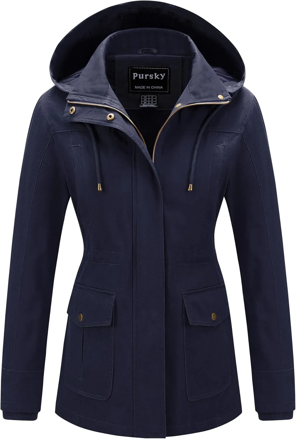 Pursky Women's Cotton Anorak Jacket Lightweight Casual Military Jackets Safari Utility Coats With Removable Hood