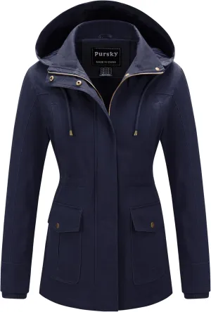 Pursky Women's Cotton Anorak Jacket Lightweight Casual Military Jackets Safari Utility Coats With Removable Hood