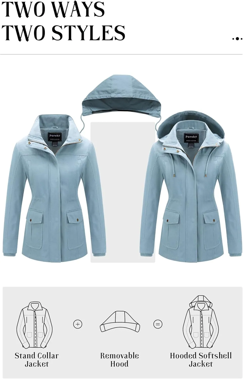 Pursky Women's Cotton Anorak Jacket Lightweight Casual Military Jackets Safari Utility Coats With Removable Hood