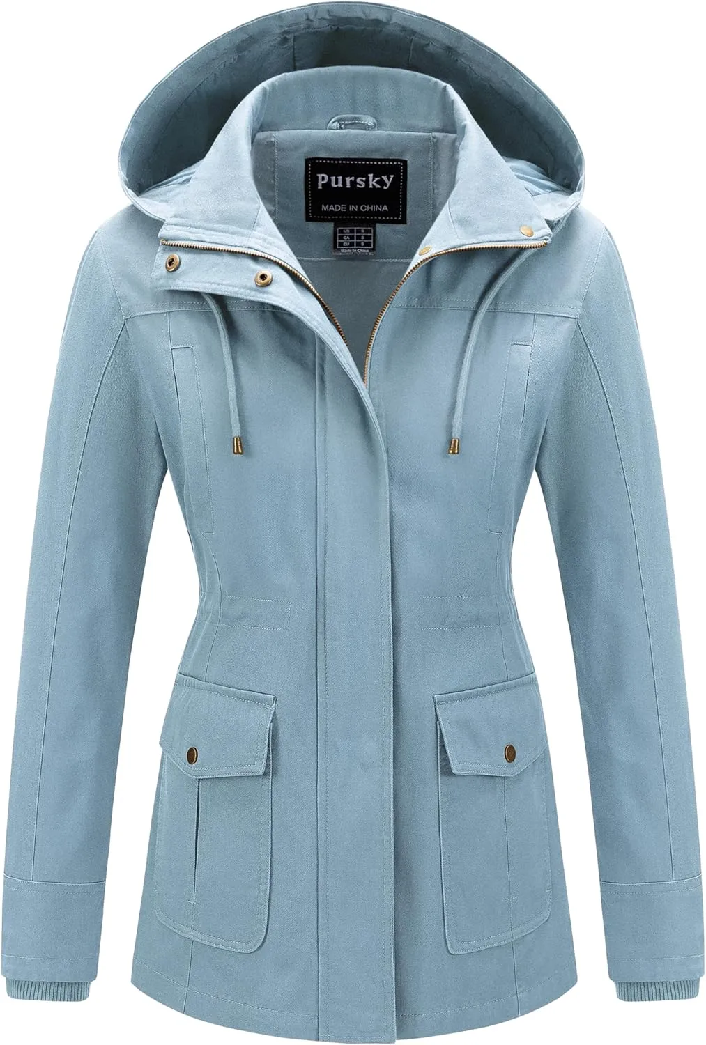 Pursky Women's Cotton Anorak Jacket Lightweight Casual Military Jackets Safari Utility Coats With Removable Hood