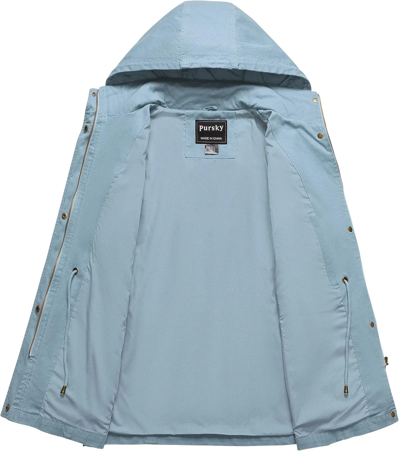 Pursky Women's Cotton Anorak Jacket Lightweight Casual Military Jackets Safari Utility Coats With Removable Hood