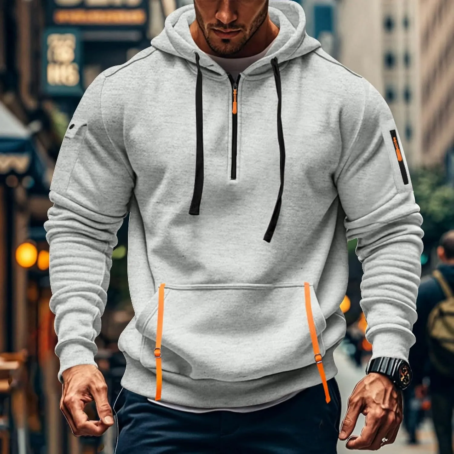 Quarter Zip Pullover Men Long Sleeve Workout Drawstring Hoodie Vintage Tactical Jacket Camo Sweater Winter Coats
