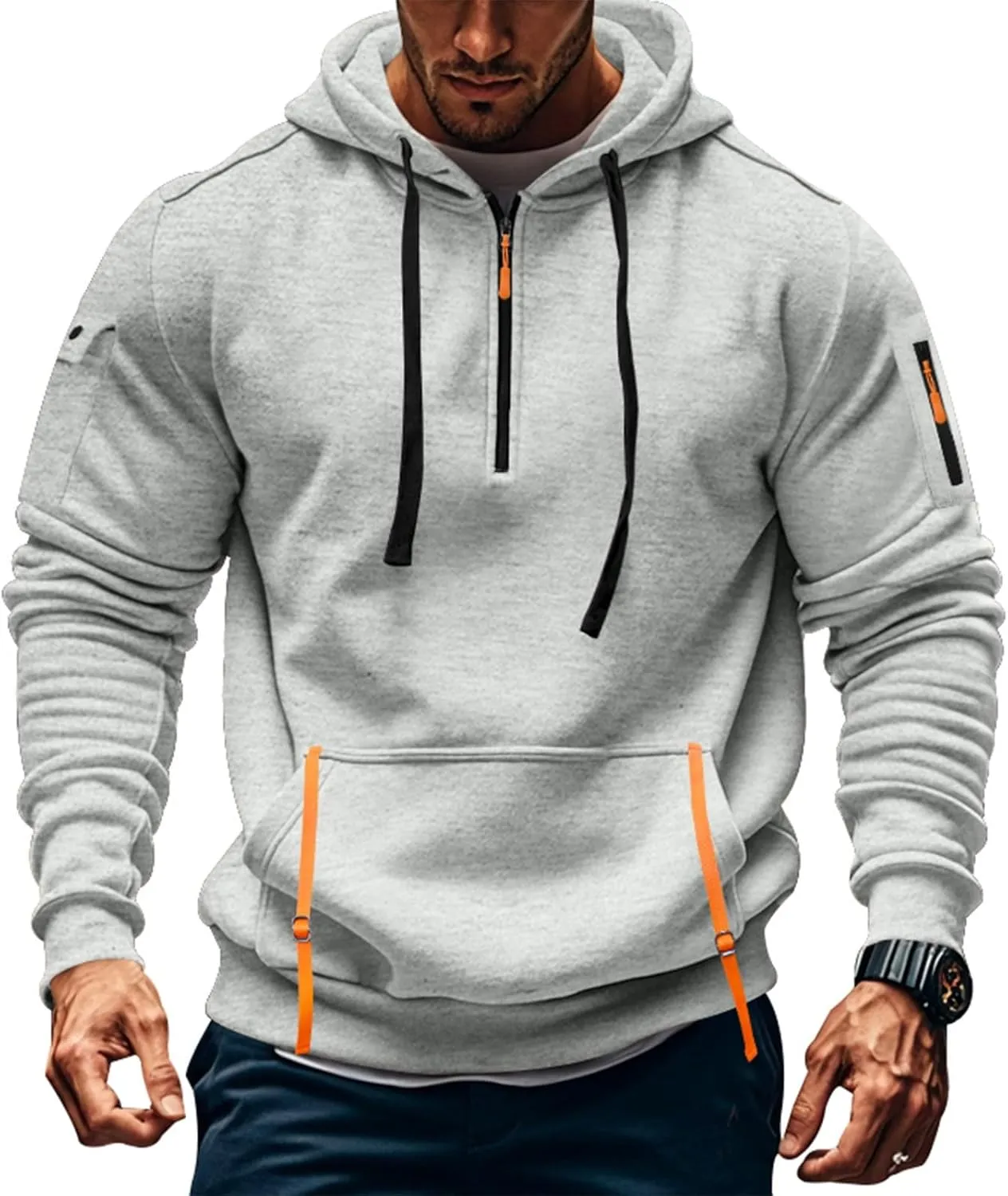 Quarter Zip Pullover Men Long Sleeve Workout Drawstring Hoodie Vintage Tactical Jacket Camo Sweater Winter Coats