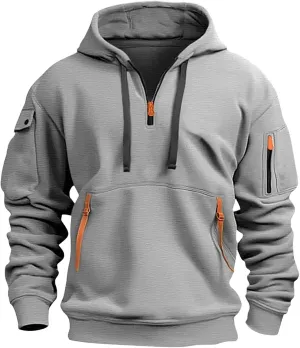 Quarter Zip Pullover Men Long Sleeve Workout Drawstring Hoodie Vintage Tactical Jacket Camo Sweater Winter Coats