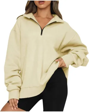 Quarter Zip Pullover Women Loose Fit Fleece Oversized Sweatshirt Comfy Half Zip Lightweight Sweatshirts Fall Clothes