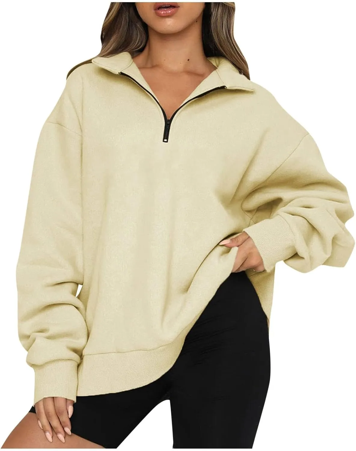 Quarter Zip Pullover Women Loose Fit Fleece Oversized Sweatshirt Comfy Half Zip Lightweight Sweatshirts Fall Clothes
