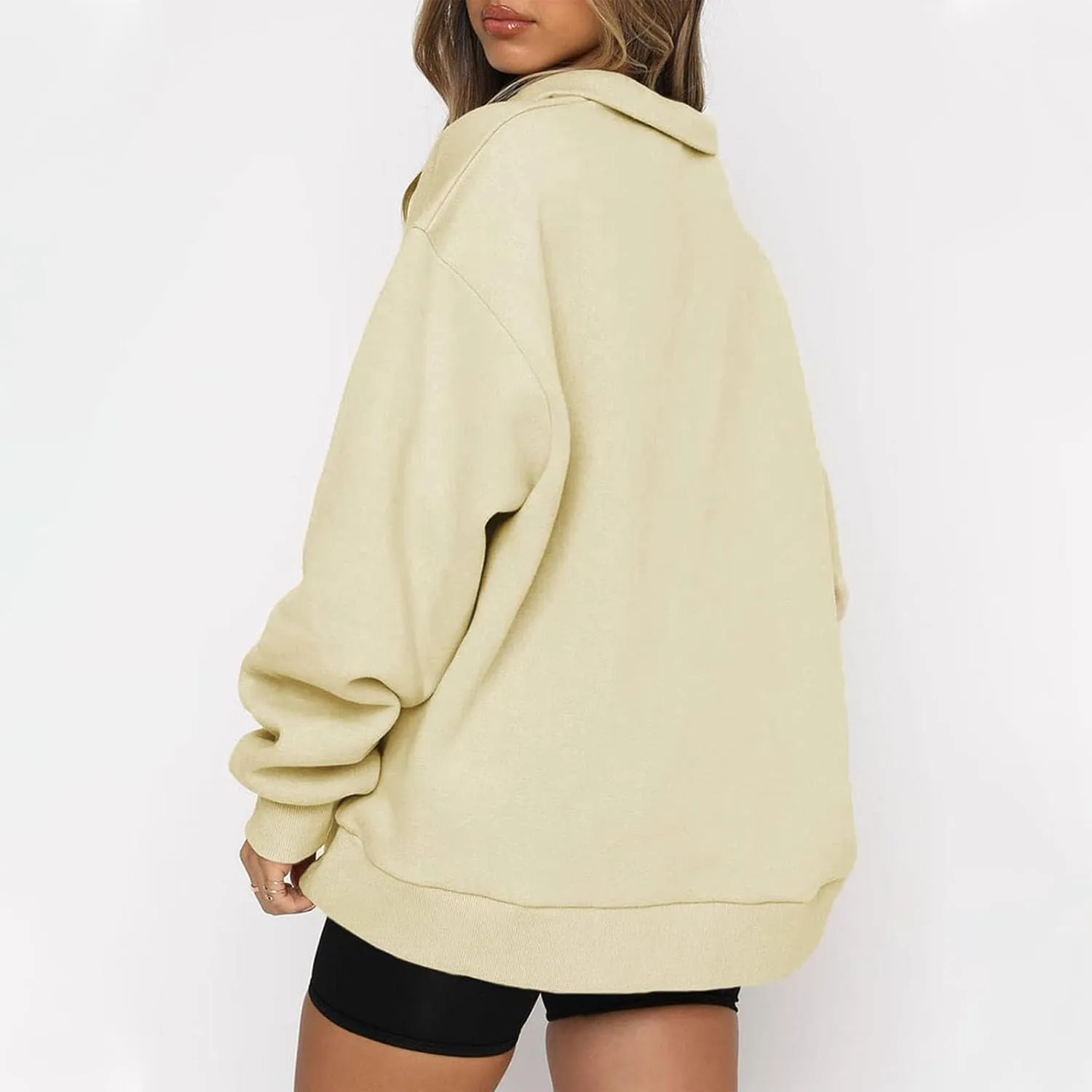 Quarter Zip Pullover Women Loose Fit Fleece Oversized Sweatshirt Comfy Half Zip Lightweight Sweatshirts Fall Clothes