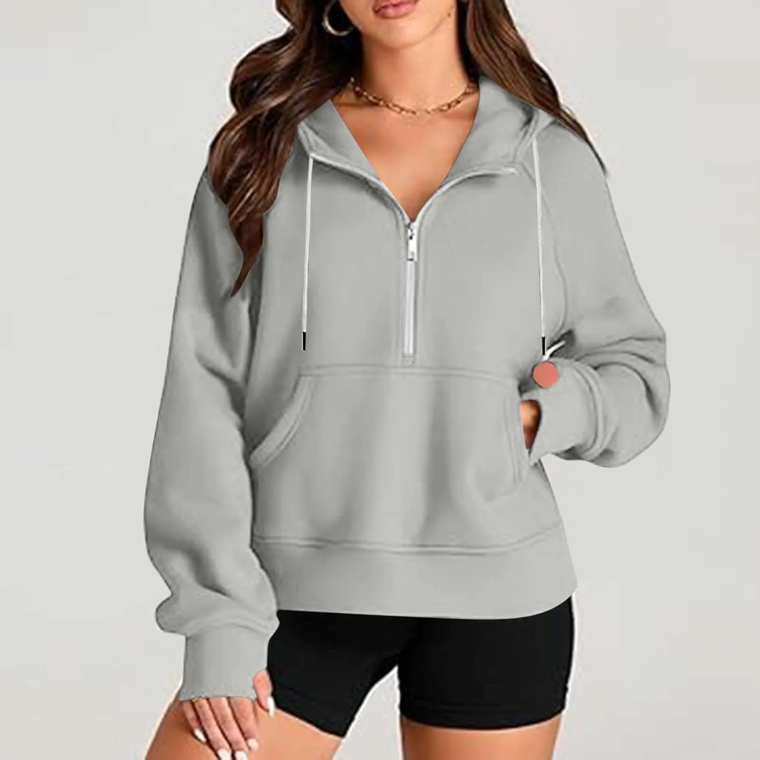 Quarter Zip Up Hoodies for Women Long Sleeve Cropped Sweatshirts Fleece Jackets Half Zip Pullover Fall Outfits 2024