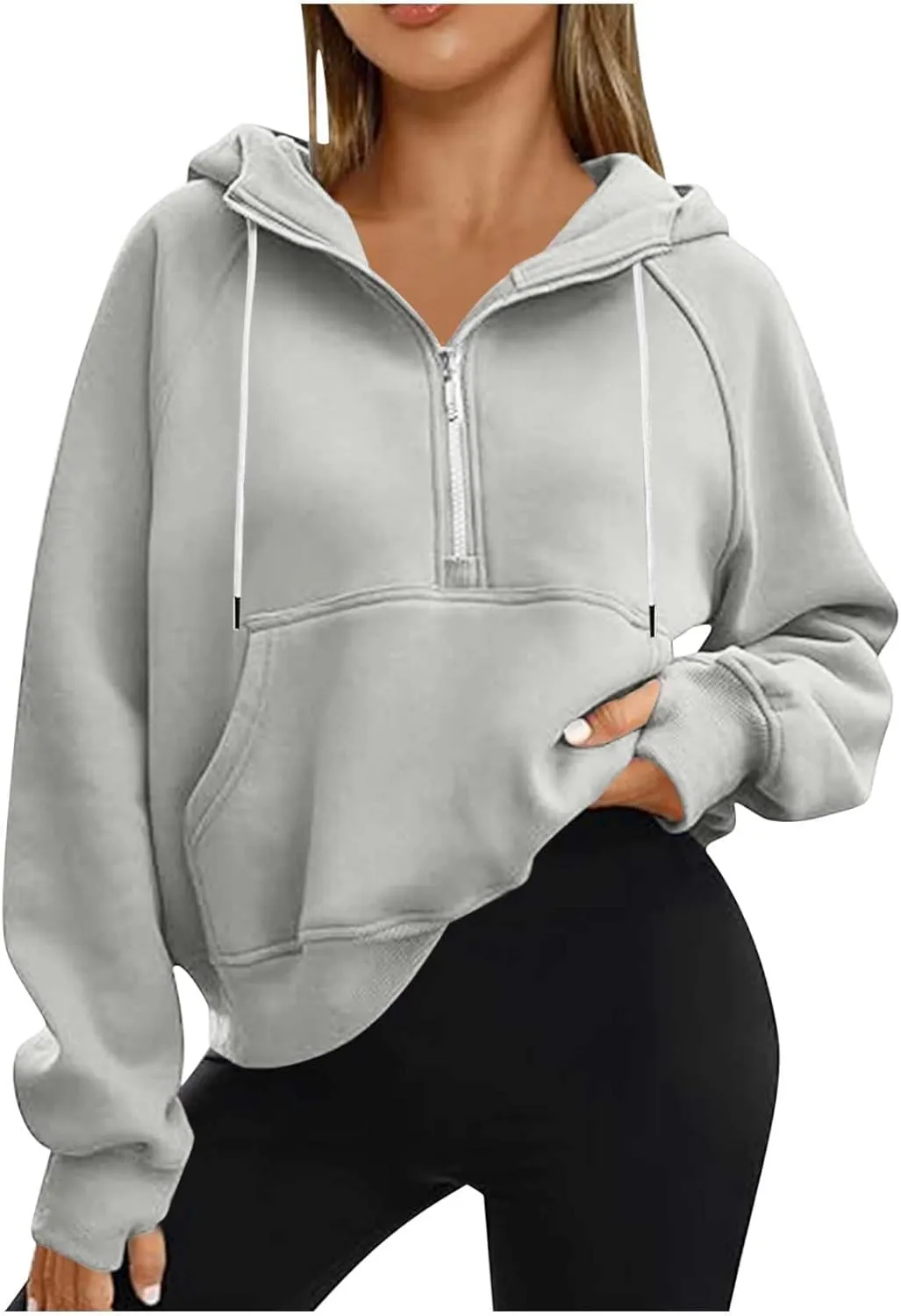 Quarter Zip Up Hoodies for Women Long Sleeve Cropped Sweatshirts Fleece Jackets Half Zip Pullover Fall Outfits 2024