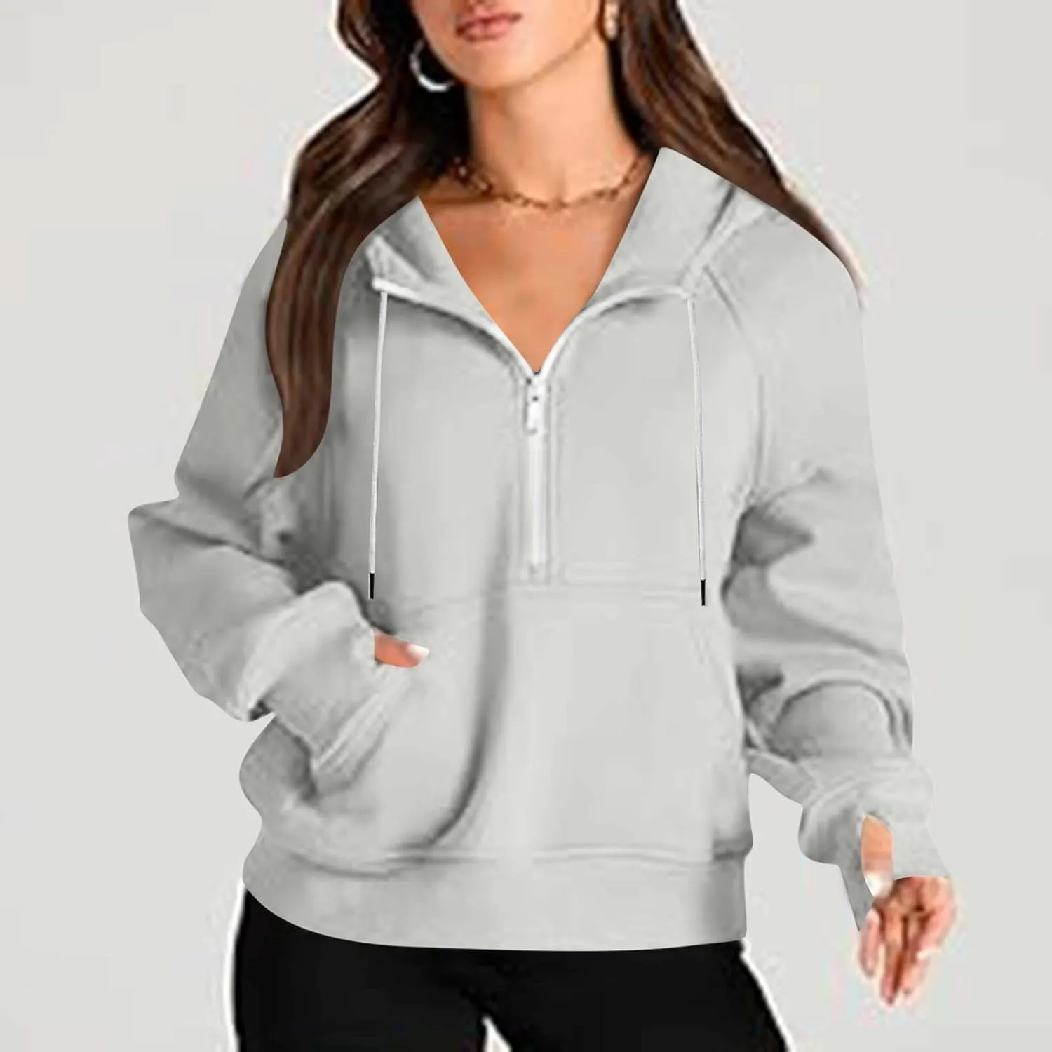 Quarter Zip Up Hoodies for Women Long Sleeve Cropped Sweatshirts Fleece Jackets Half Zip Pullover Fall Outfits 2024