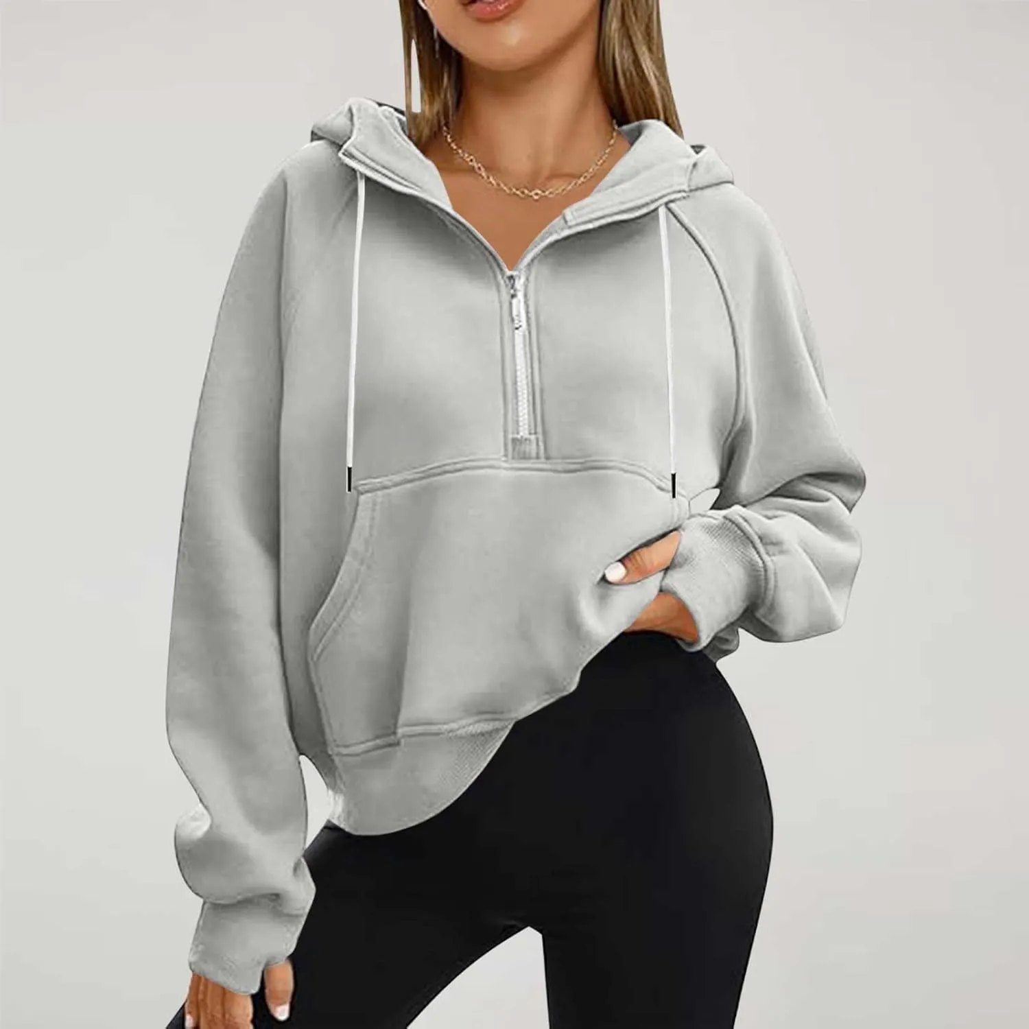 Quarter Zip Up Hoodies for Women Long Sleeve Cropped Sweatshirts Fleece Jackets Half Zip Pullover Fall Outfits 2024