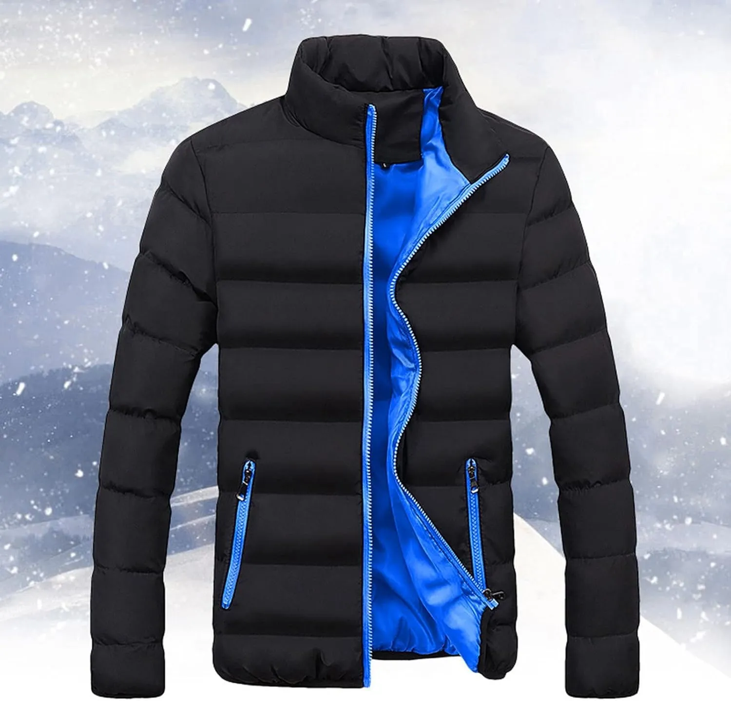 Quilted Coats for Men Plus Size Puffer Jackets Warm Padded Down Coat Zipper Winter Outerwear with Pockets Ski Coats