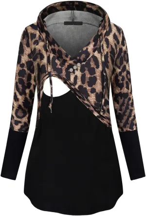 Quinee Women's Long Sleeve Plaid Colorblock Nursing Pullover Hoodie Sweatshirts