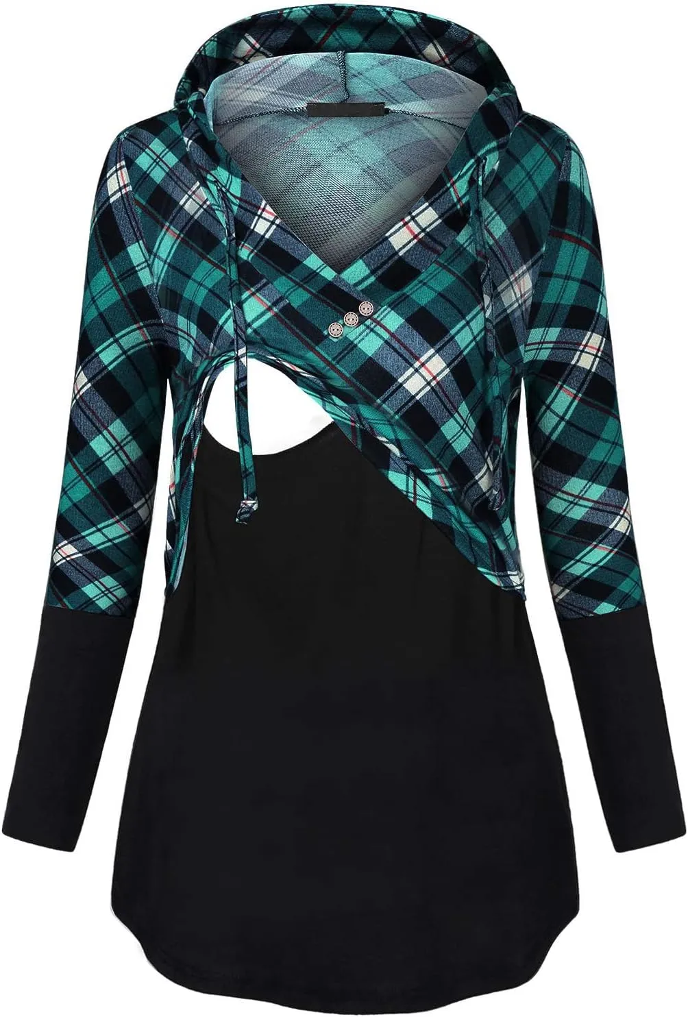 Quinee Women's Long Sleeve Plaid Colorblock Nursing Pullover Hoodie Sweatshirts