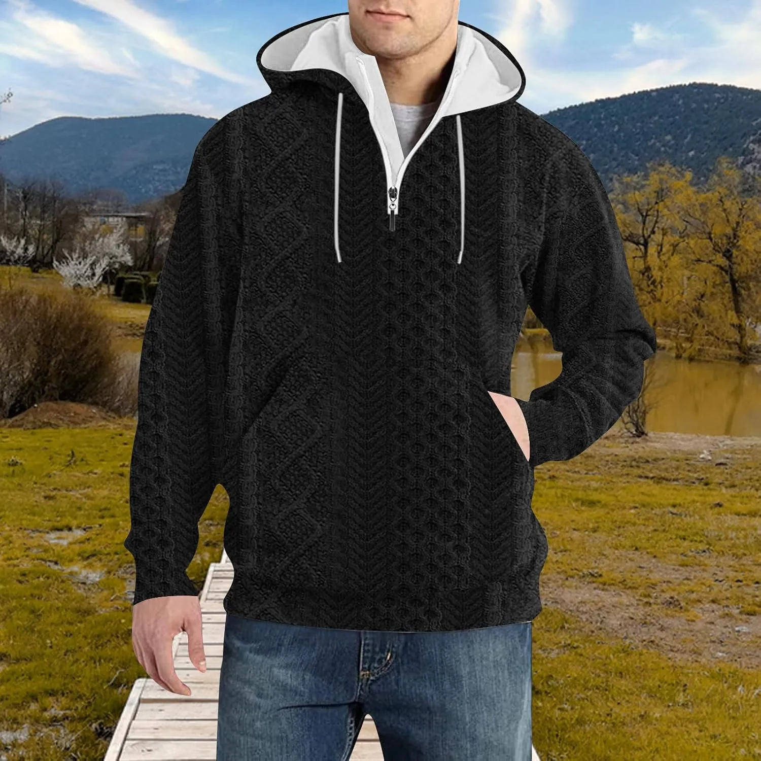 RTTUIOP Men'S Fashion Hoodies & Sweatshirts Knit Work Sweatshirt Quarter Zip Pullover Long Sleeve Sweater Hoodie With Pockets