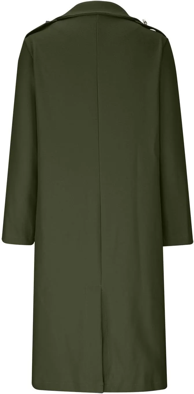 SACFOF Women's Wool Blend Pea Coats,Double Breasted Midi Wool Blend Overcoat Lapel Collar Blazer Warm Winter Jackets