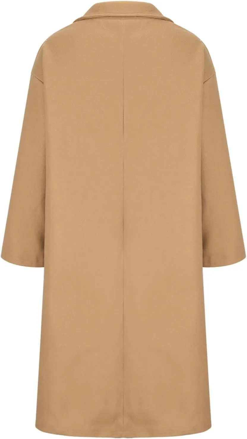 SACFOF Women's Wool Blend Pea Coats,Double Breasted Midi Wool Blend Overcoat Lapel Collar Blazer Warm Winter Jackets