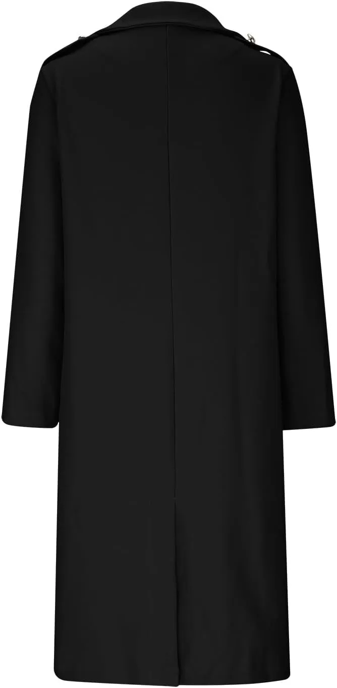 SACFOF Women's Wool Blend Pea Coats,Double Breasted Midi Wool Blend Overcoat Lapel Collar Blazer Warm Winter Jackets