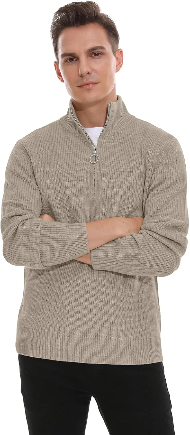 Sailwind Men's Soft Sweaters Quarter Zip Pullover Classic Ribbed Turtleneck Sweater