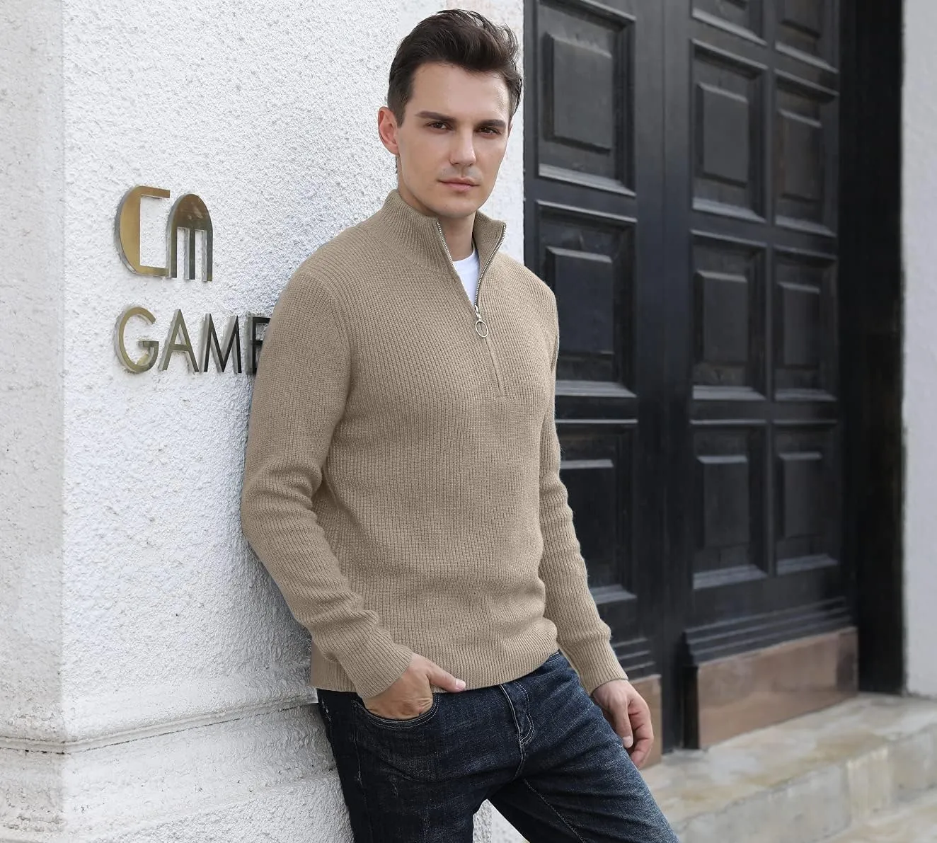 Sailwind Men's Soft Sweaters Quarter Zip Pullover Classic Ribbed Turtleneck Sweater