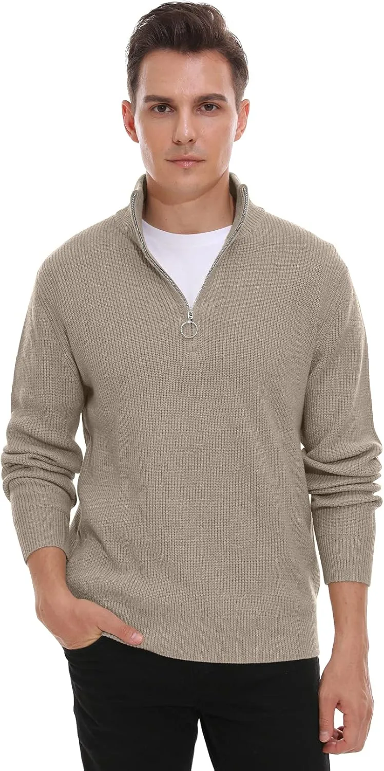 Sailwind Men's Soft Sweaters Quarter Zip Pullover Classic Ribbed Turtleneck Sweater