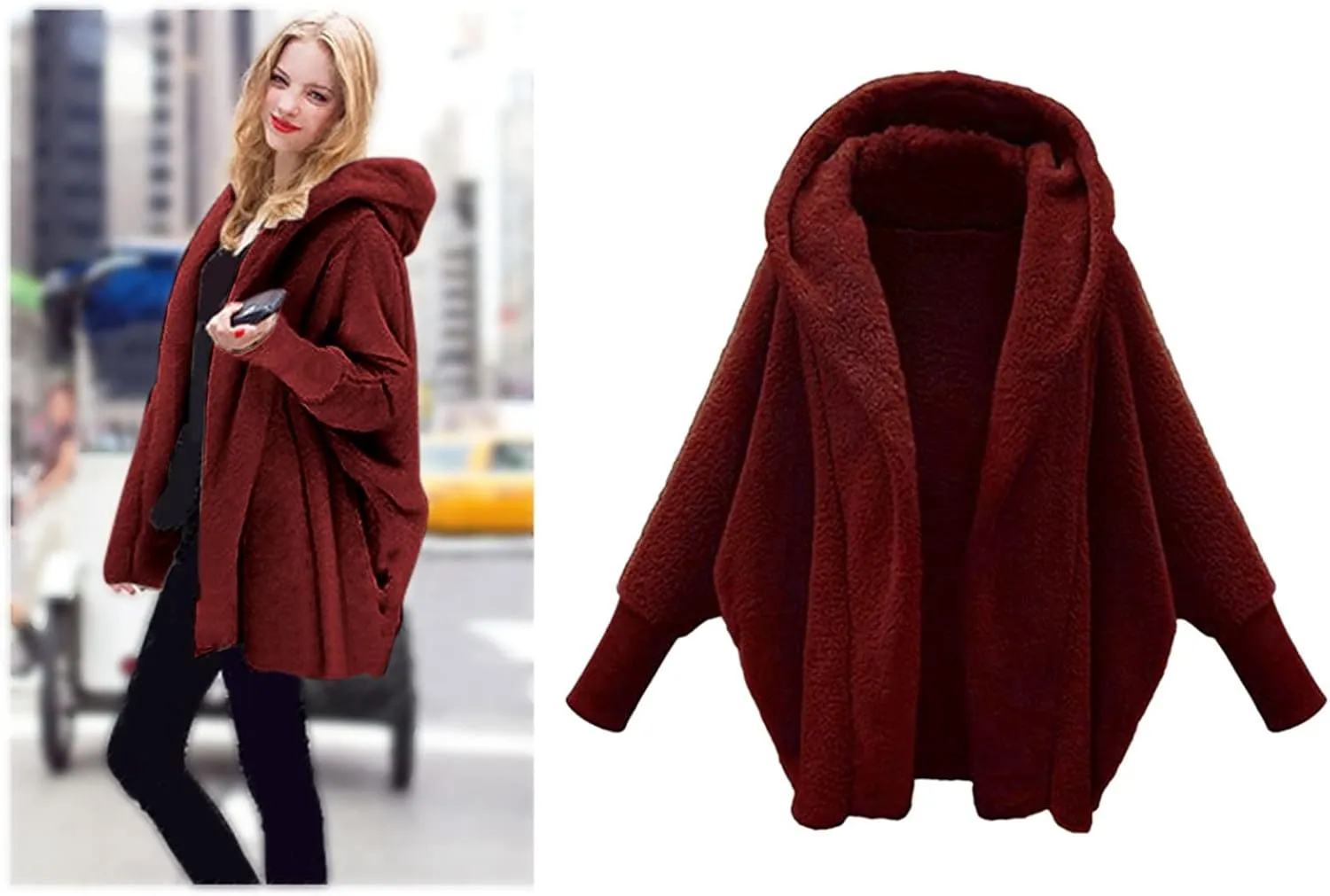 SHAOBGE Athletic Jacket Women Womens Winter Long Sleeve Solid Fuzzy Fleece Open Front Hooded Cardigans Juniors Long