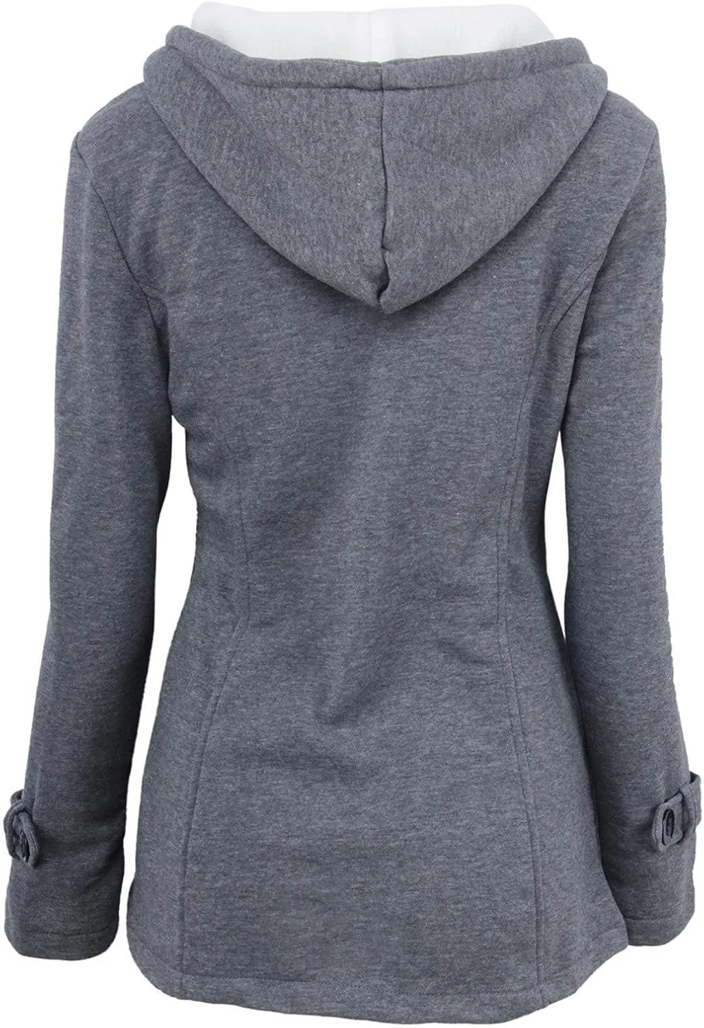 Sherpa Lined Hooded Jacket Women Winter Thicken Horn Button Long Sleeve Coats Casual Loose Wool Blend Pea Coat