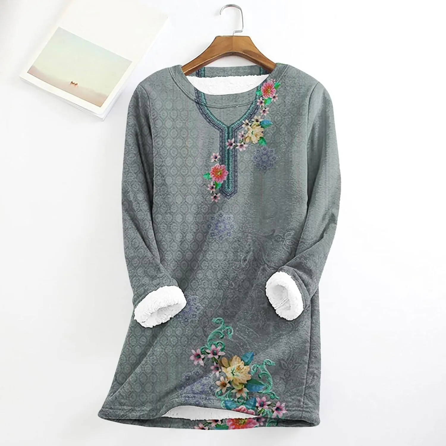 Sherpa Lined Sweatshirt Women Fleece Crewneck Shirts Long Sleeve Graphic Pullover Sweater Fall Thermal Thick Top