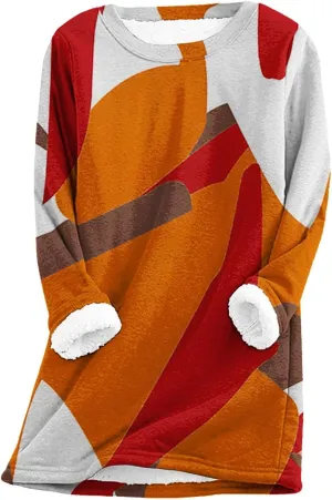 Sherpa Lined Sweatshirt Women Fleece Crewneck Shirts Long Sleeve Graphic Pullover Sweater Fall Thermal Thick Top