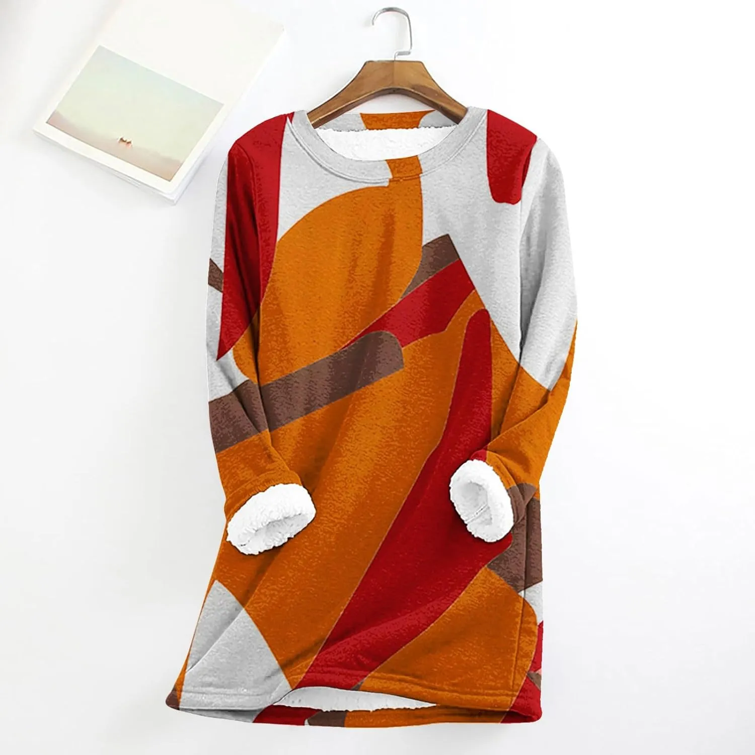 Sherpa Lined Sweatshirt Women Fleece Crewneck Shirts Long Sleeve Graphic Pullover Sweater Fall Thermal Thick Top