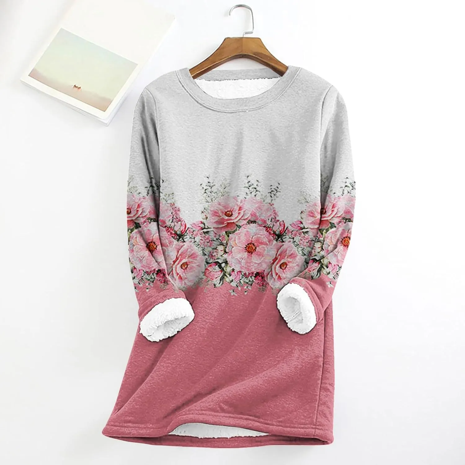 Sherpa Lined Sweatshirt Women Fleece Crewneck Shirts Long Sleeve Graphic Pullover Sweater Fall Thermal Thick Top