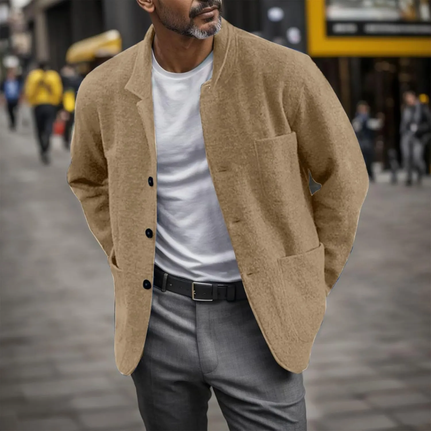 Shirt Jacket For Men Button Down Winter Casual Shirts Solid Long Sleeve Cardigan With Pockets