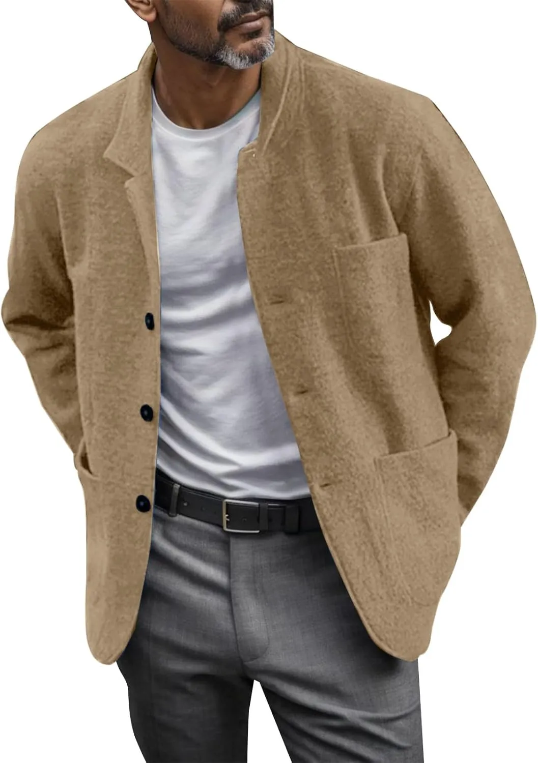 Shirt Jacket For Men Button Down Winter Casual Shirts Solid Long Sleeve Cardigan With Pockets