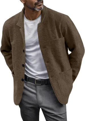Shirt Jacket For Men Button Down Winter Casual Shirts Solid Long Sleeve Cardigan With Pockets