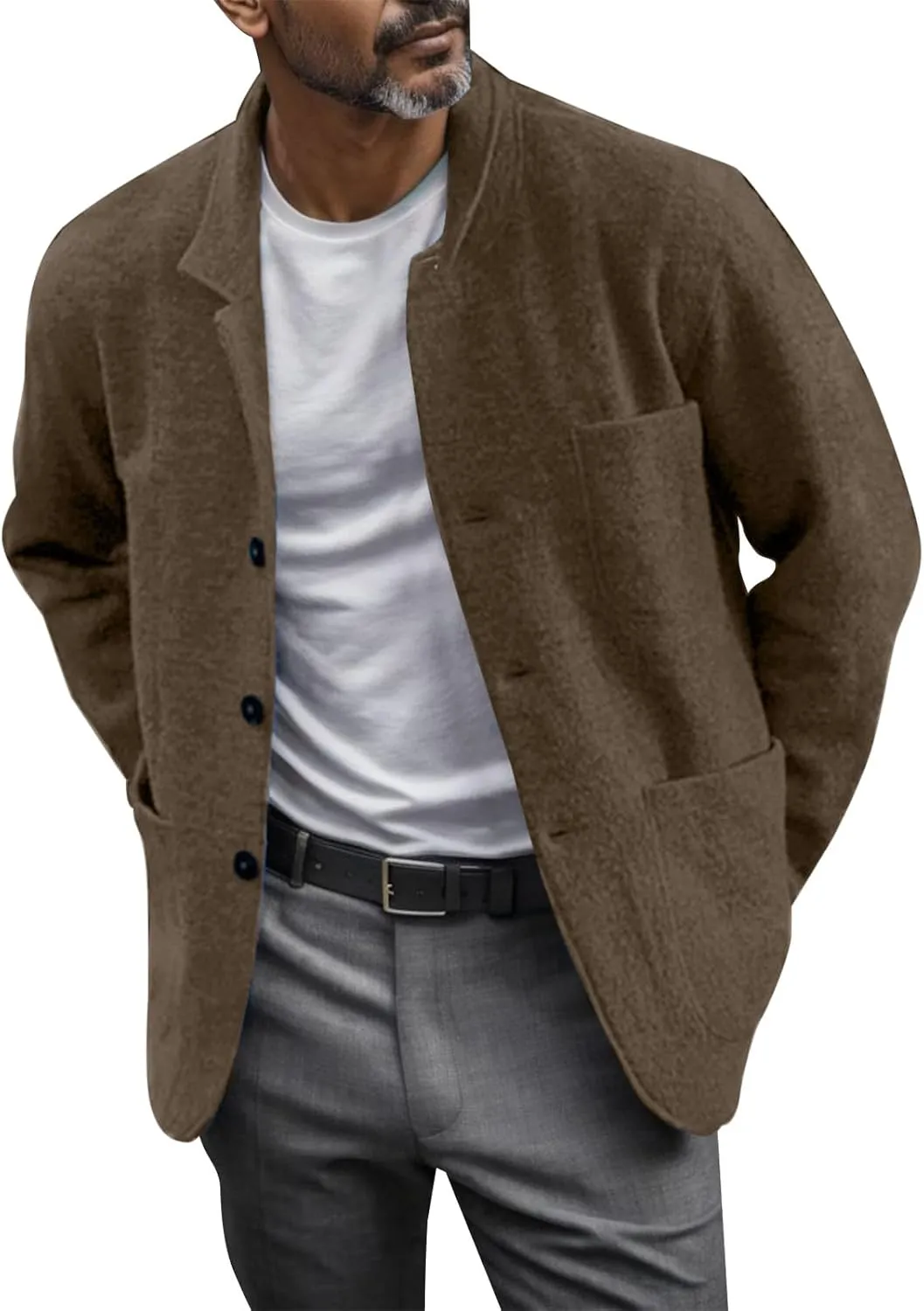 Shirt Jacket For Men Button Down Winter Casual Shirts Solid Long Sleeve Cardigan With Pockets