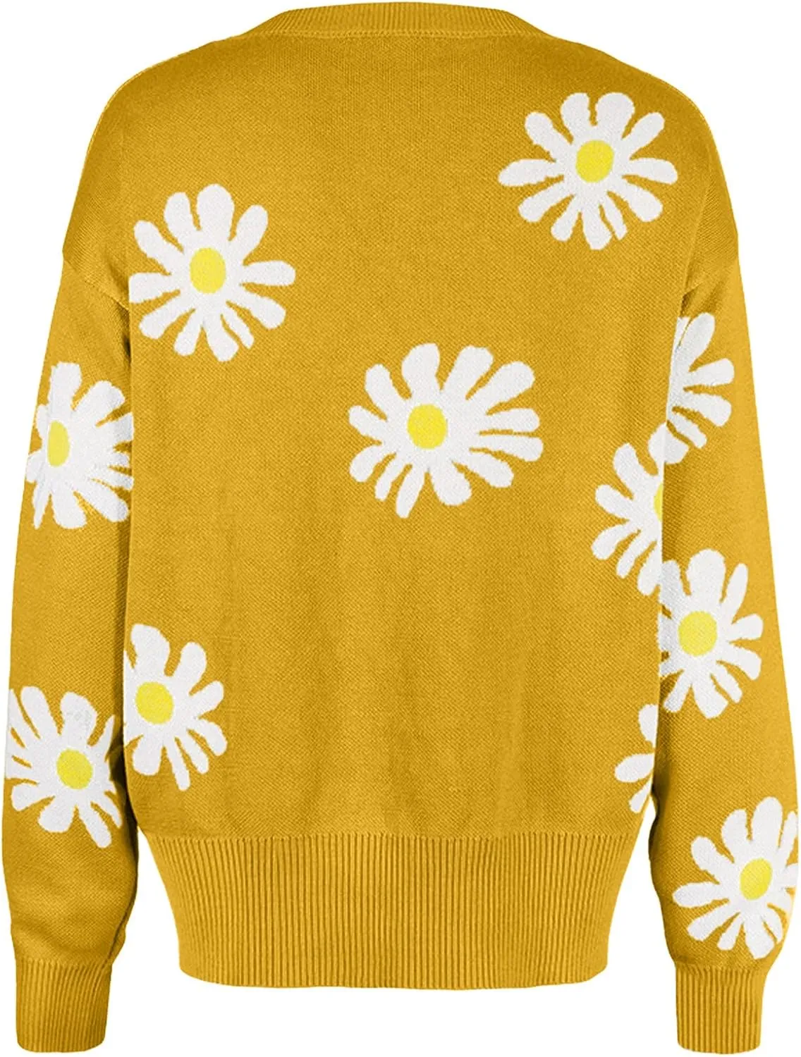 Stessotudo Womens Winter Sweaters Daisy Print Long Sleeve Cardigans Button Down Loose Fit Knitted Casual Cute Trendy Coats
