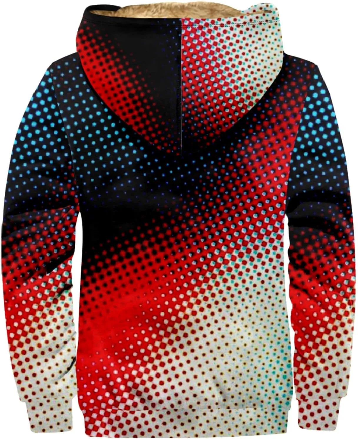 Stylish Fleece Winter Jacket for Men Sherpa Lined Zip Up Hoodies Gradient Color Warm Hooded Coat Outwear with Pockets